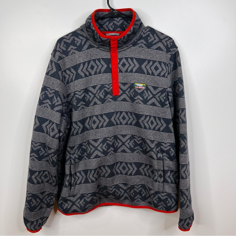L.L.Bean Men’s Sweater Fleece Pullover 1/4 Snap Button Geo Arrow
